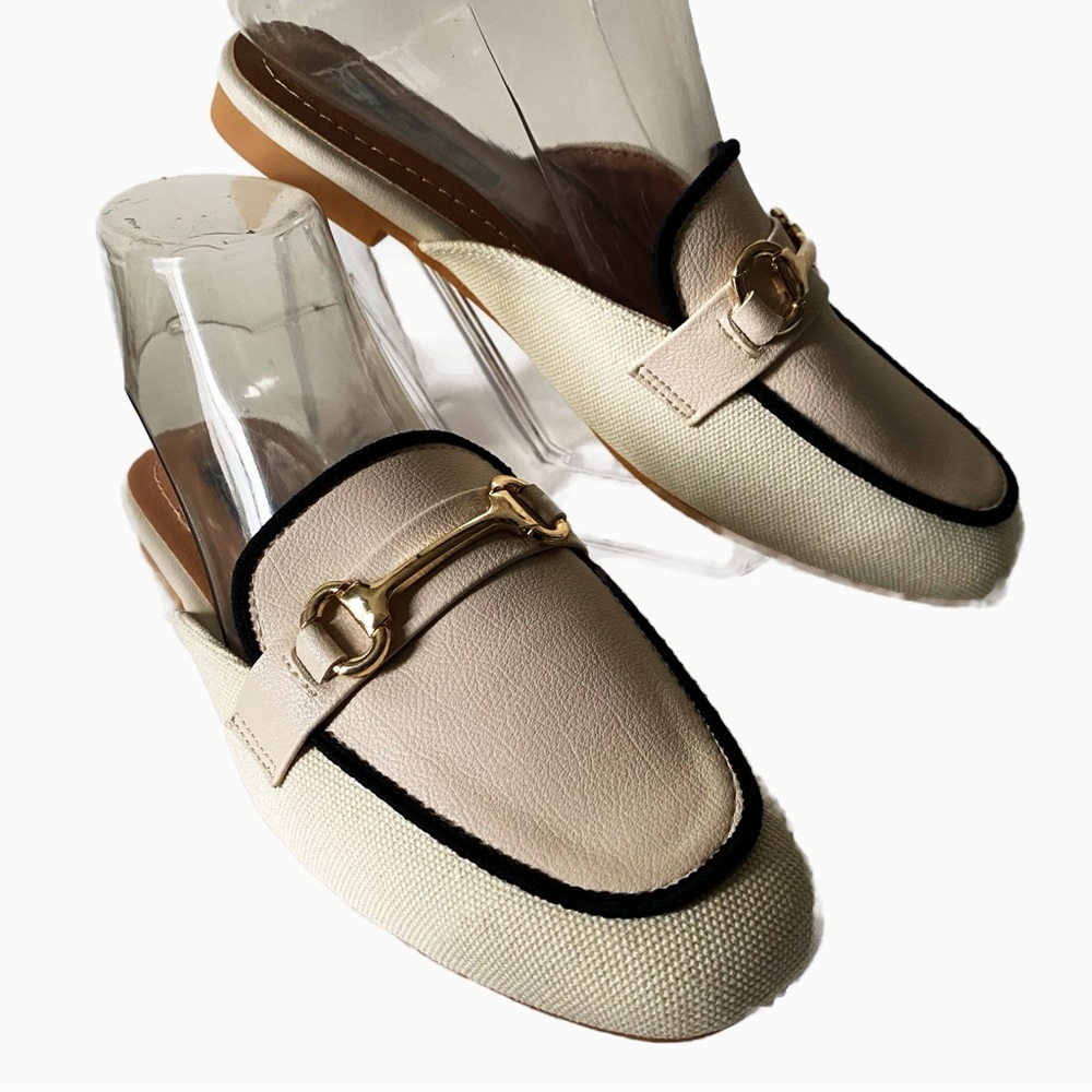 Mengshangli, Chic Mules in Cream with a Black Trim.